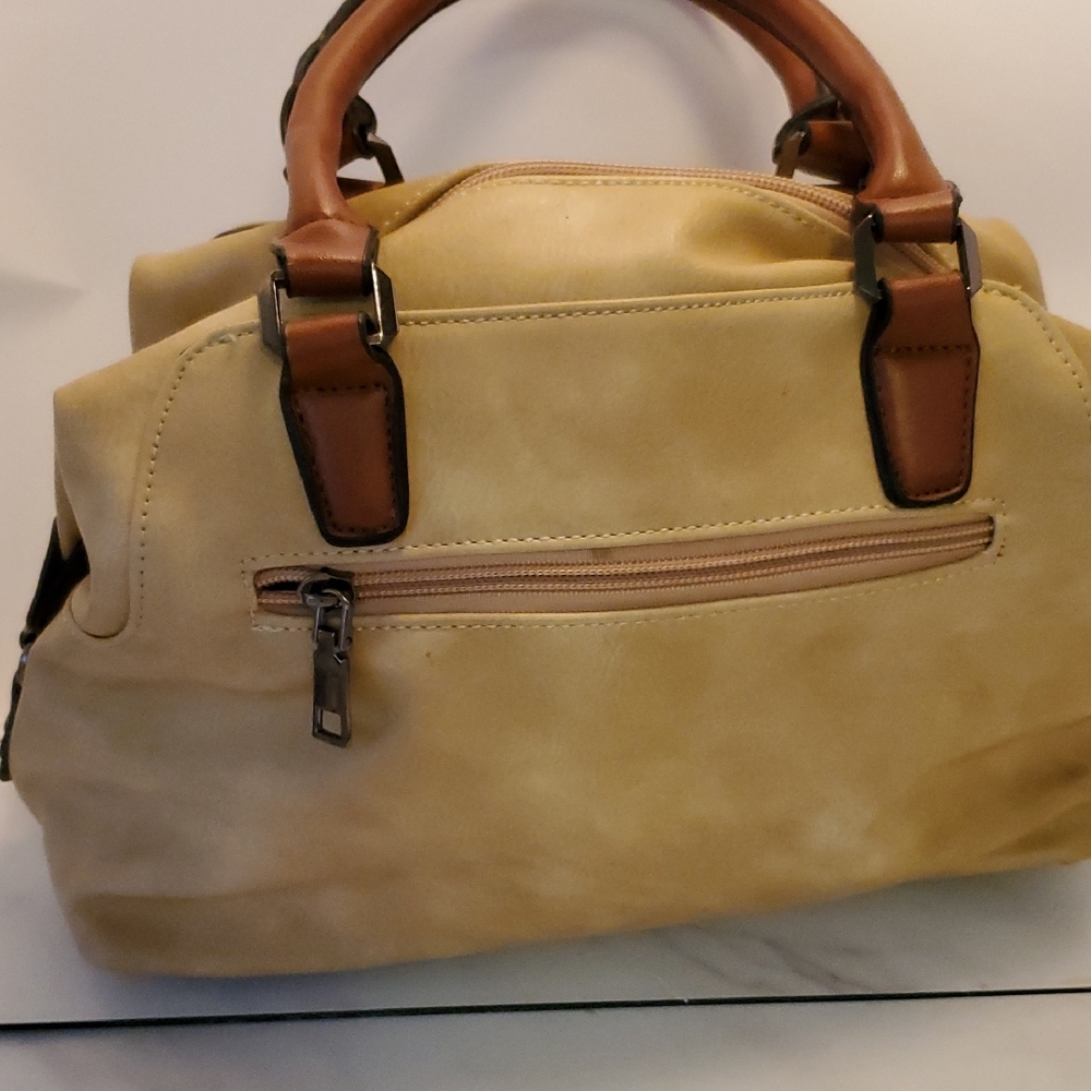 Tan and Brown Handbag,Yixingwj 16033 Zip Closure,front And Back Pockets Det Strp - Picture 6 of 9